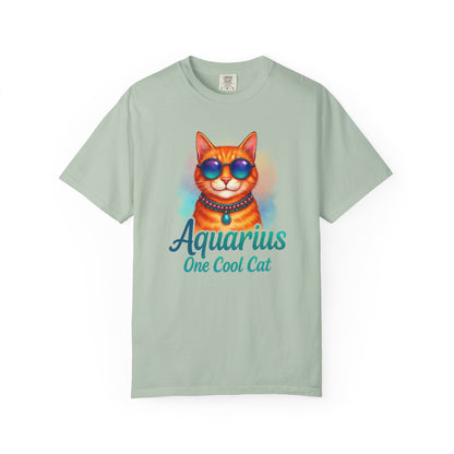 Aquarius One Cool Cat – Zodiac Kitty Vibes Tee