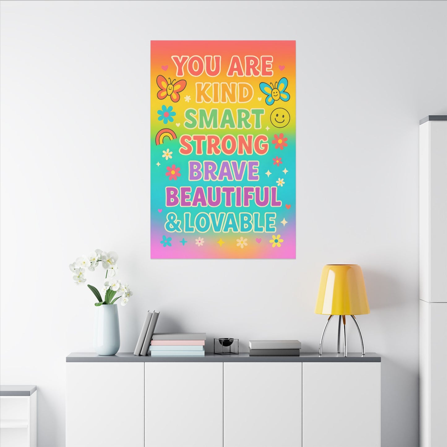 You Are Kind Smart & Strong – Rainbow Affirmation Canvas Wall Art