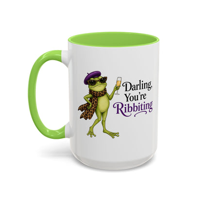 Darling You're Ribbiting Frog Mug | Funny Fashion Frog Coffee Mug | Glam Frog Gift for Women | Colored Mug