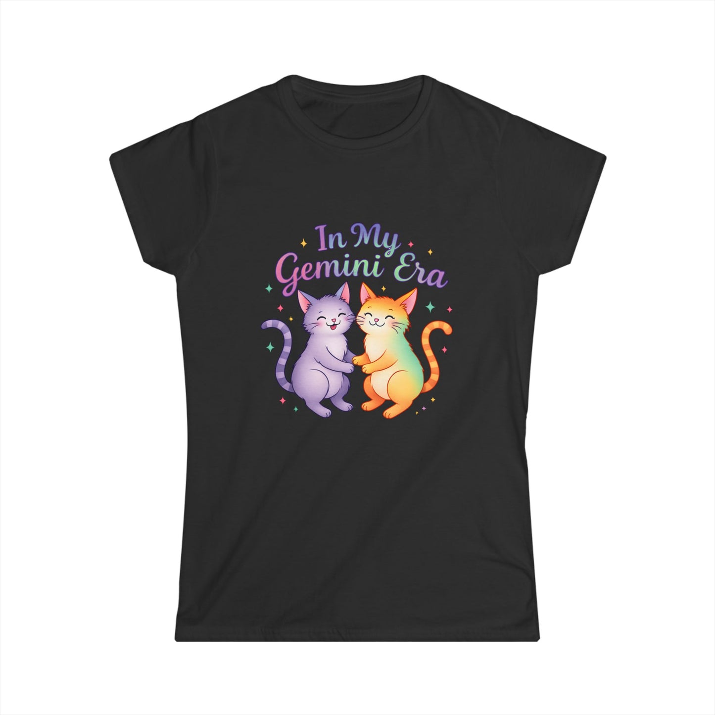 In My Gemini Era Women’s Softstyle Tee – Empowering Zodiac Cat Shirt