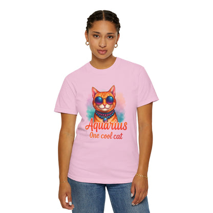 Aquarius One Cool Cat – Funky Retro Zodiac Tee - Enchanted Sky