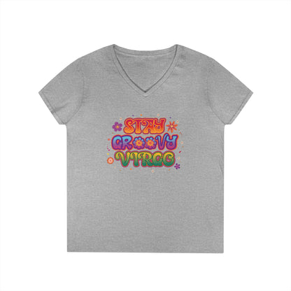 Stay Groovy Virgo Women’s V-Neck Tee – Empowering Retro Colorful Shirt