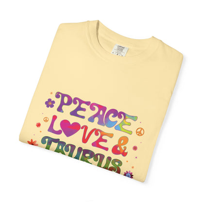Peace Love & Taurus – Earthy Retro Zodiac Tee