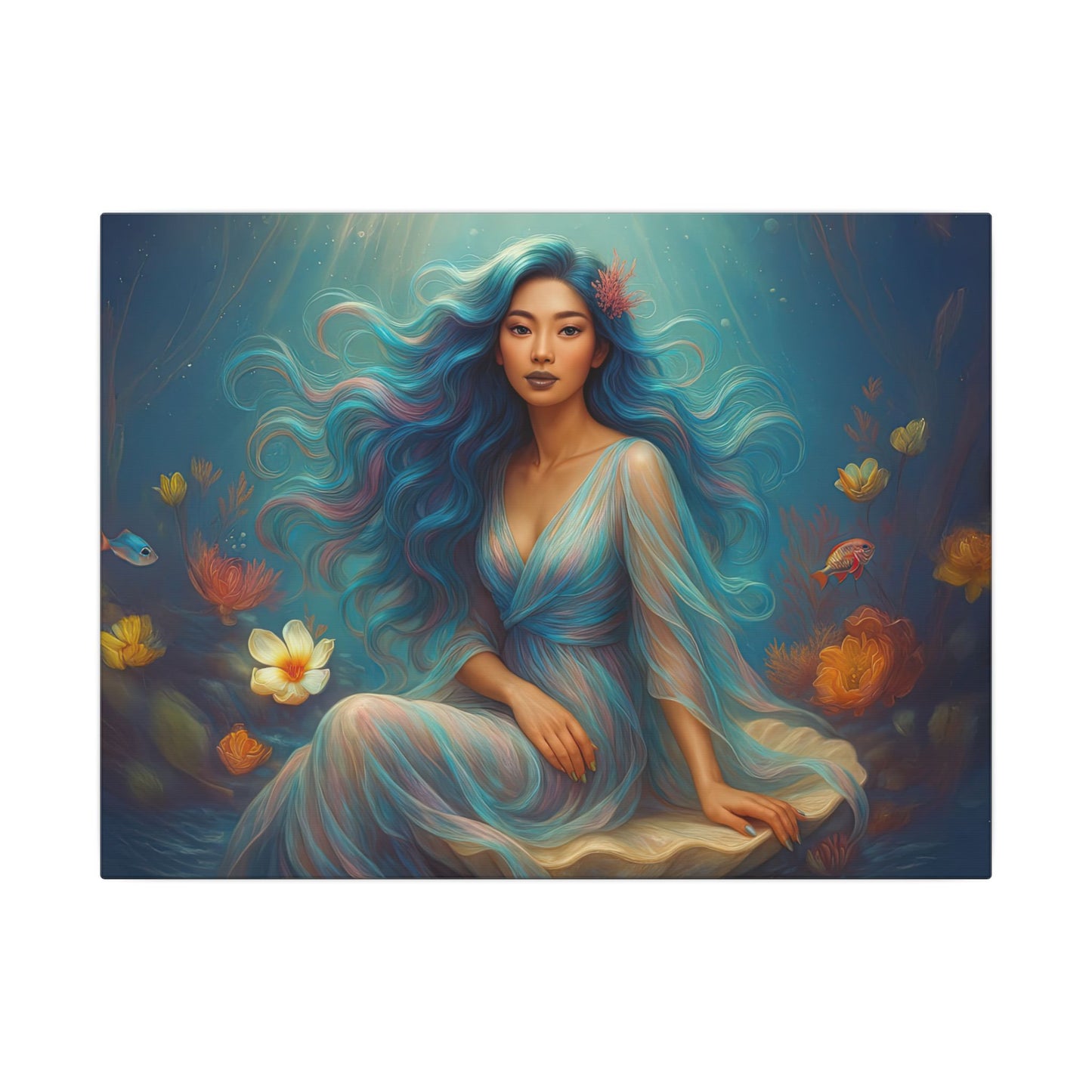 Pisces Zodiac Wall Art, Ocean Goddess Canvas Print, Astrology Home Decor, Pisces Gift for Her, Underwater Fantasy Painting, Star Sign Wall Decor