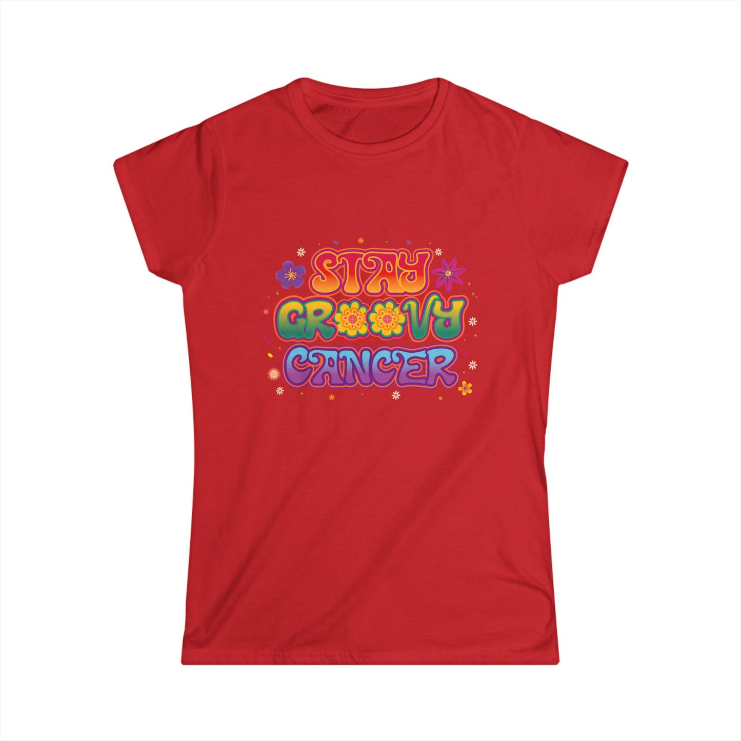 Stay Groovy Cancer Women’s Softstyle Tee – Empowering Retro Zodiac Shirt