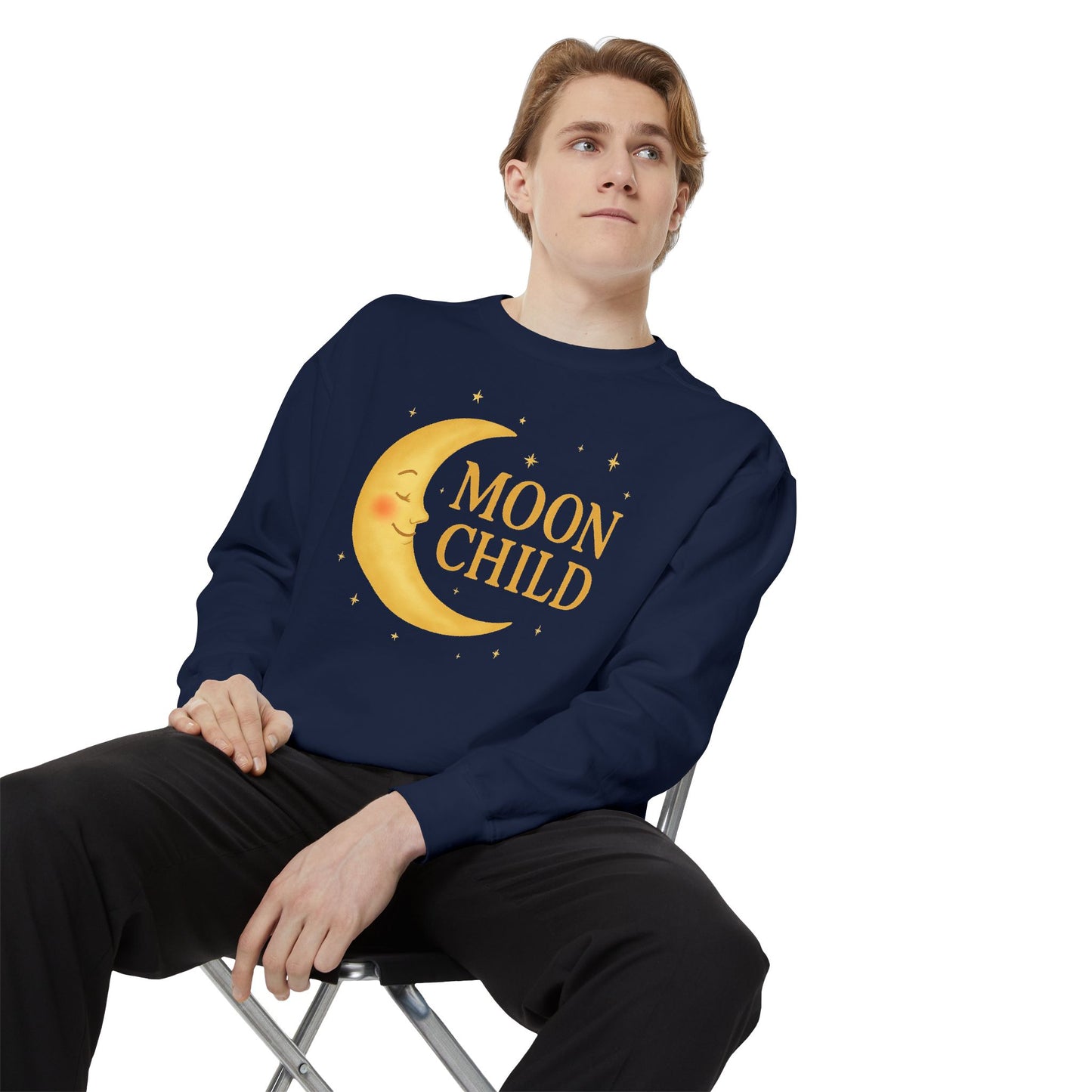 Moon Child Unisex Crewneck – Vibrant Celestial Comfort Colors Midweight Sweatshirt