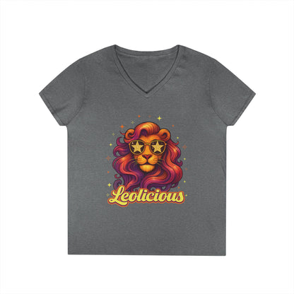 Leolicious Women’s V-Neck Tee – Empowering Retro Lion Zodiac Shirt