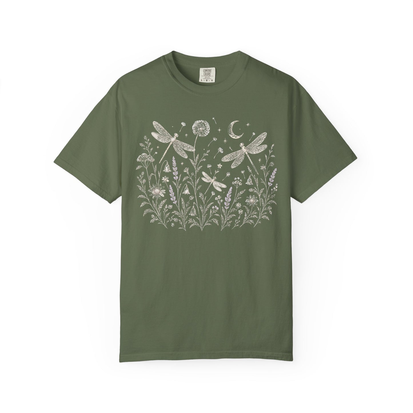 Boho Floral Night Sky Dragonfly Meadow T-Shirt