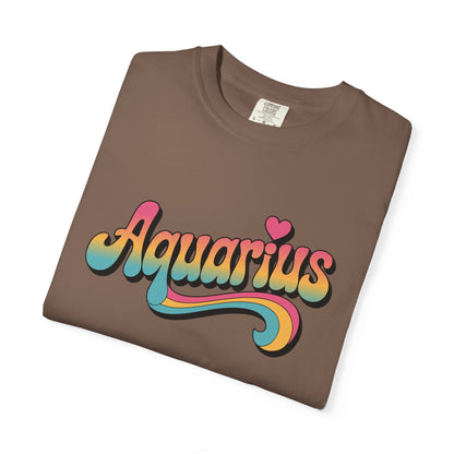 Aquarius – Groovy Heartburst Retro Zodiac Tee
