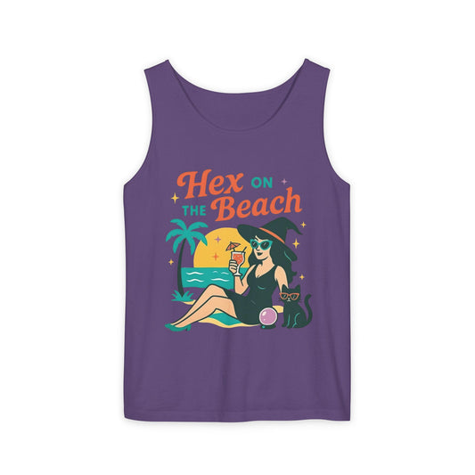 Hex on the Beach – Sunset Witch Tank with Cat & Cocktail (Unisex)