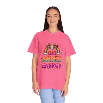 Big Aries Energy T-Shirt | Astrology Zodiac Tee | Comfort Colors Aries Shirt | Fire Sign Birthday Gift | Retro Horoscope Graphic Tee for Aries Lovers