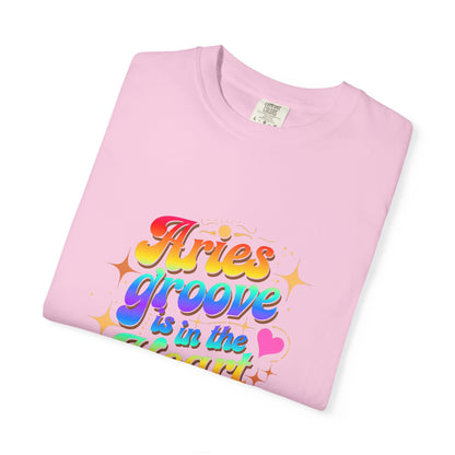 Aries Groove Is in the Heart – Rainbow Retro Zodiac Tee