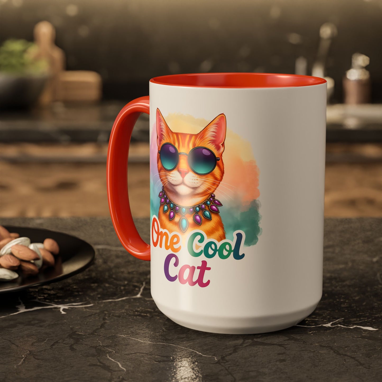 One Cool Cat – Groovy Fun Colorful Kitty Mug (Blue Accent, 11oz & 15oz)