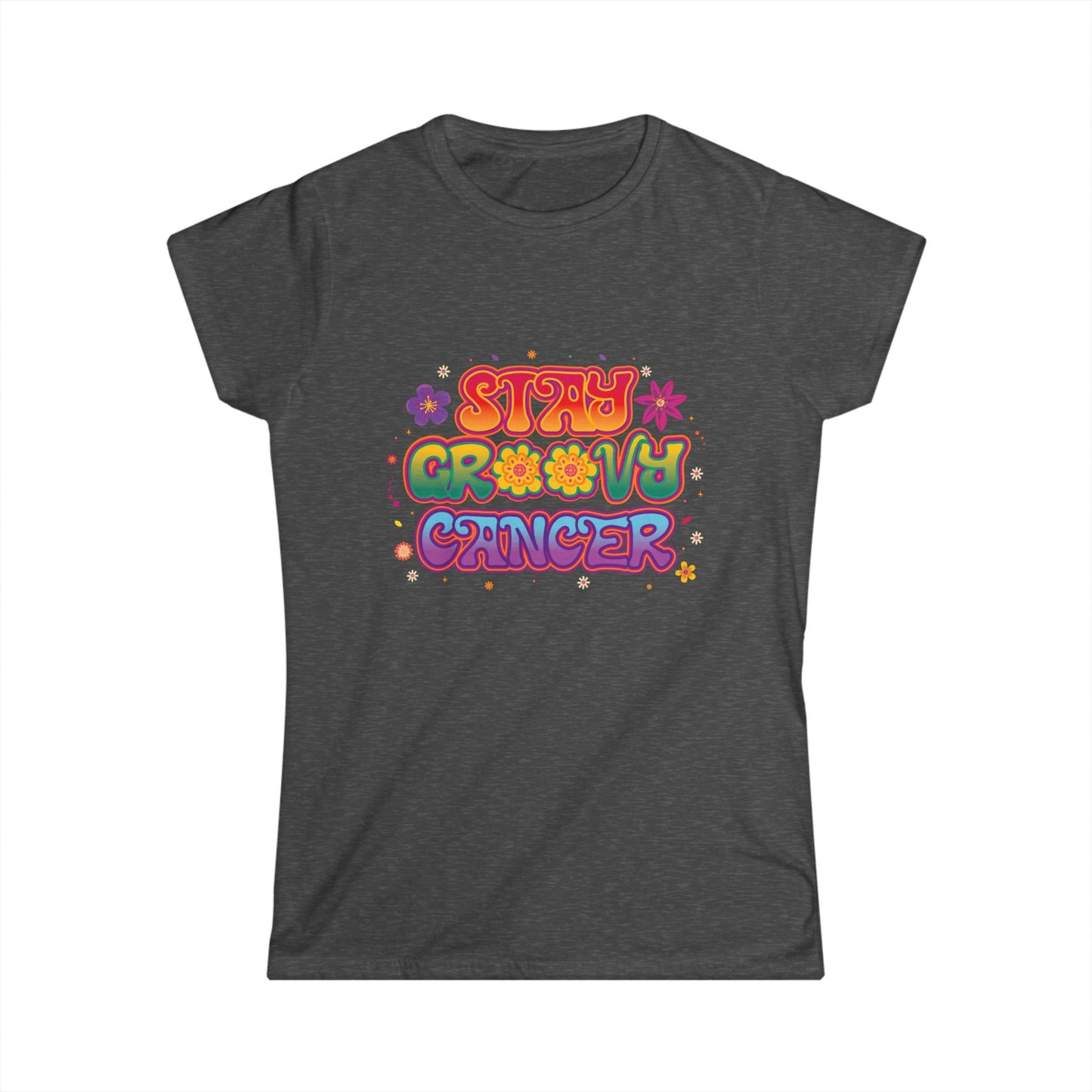 Stay Groovy Cancer Women’s Softstyle Tee – Empowering Retro Zodiac Shirt