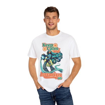Keep Calm and Aquarius On – Retro Water Bearer Zodiac Tee