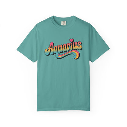 Aquarius – Groovy Heartburst Retro Zodiac Tee