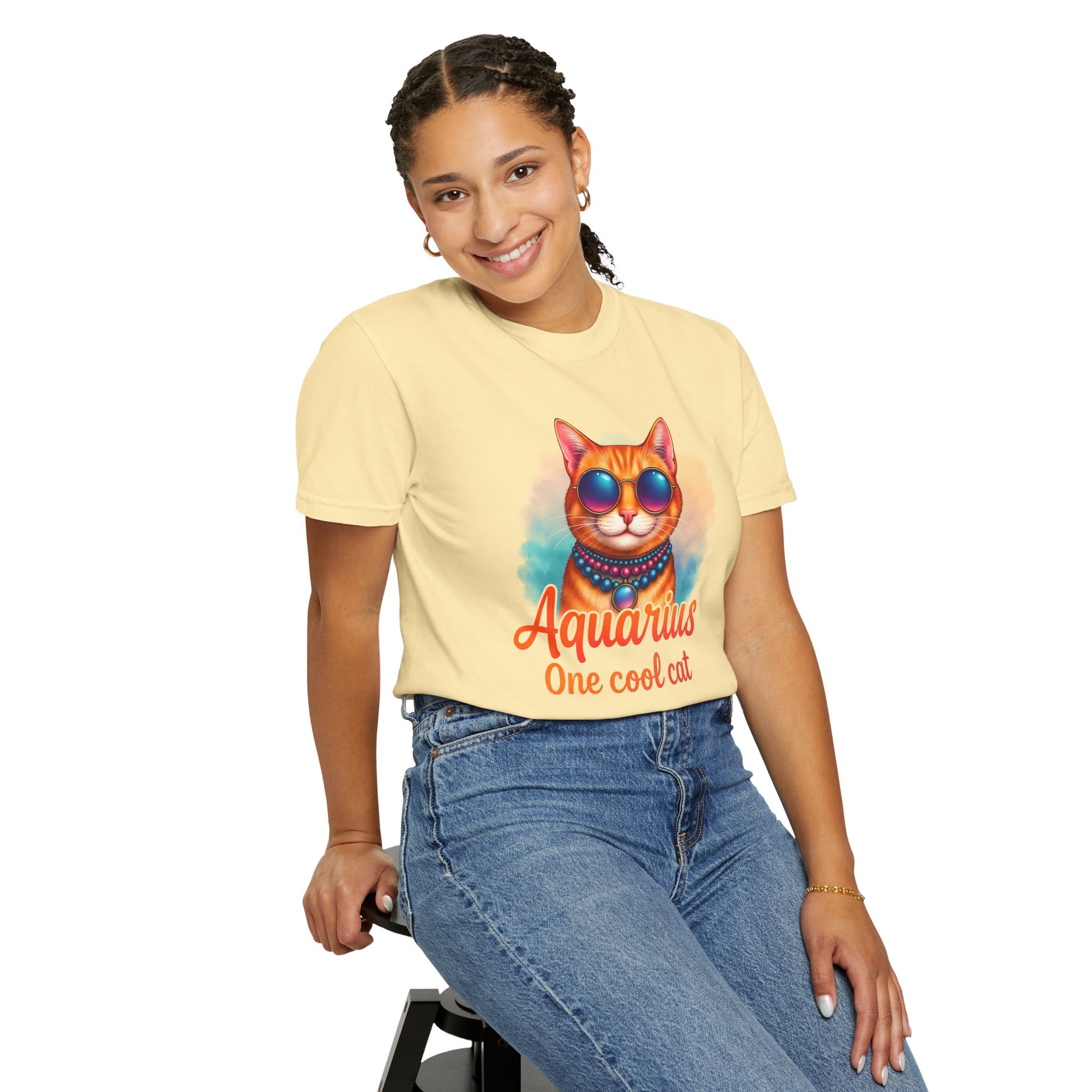 Aquarius One Cool Cat – Funky Retro Zodiac Tee - Enchanted Sky