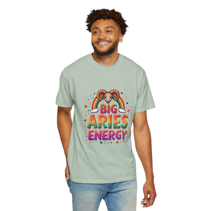 Big Aries Energy T-Shirt | Astrology Zodiac Tee | Comfort Colors Aries Shirt | Fire Sign Birthday Gift | Retro Horoscope Graphic Tee for Aries Lovers