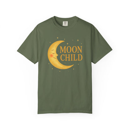 Moon Child Crescent Tee – Vibrant Golden Celestial Comfort Colors 1717 Shirt