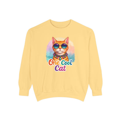 One Cool Cat Unisex Crewneck – Colorful Vibrant Comfort Colors Midweight Sweatshirt