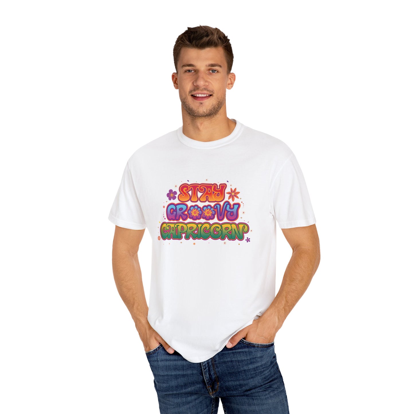 Stay Groovy Capricorn – Retro Flower Power Zodiac Tee