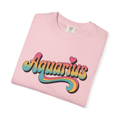 Aquarius – Groovy Heartburst Retro Zodiac Tee