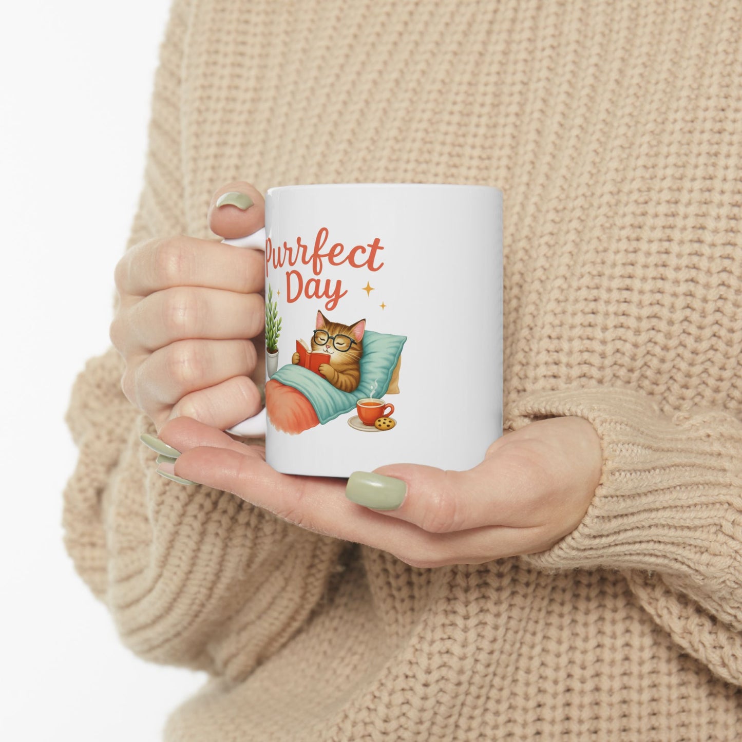 Purrfect Day – Cozy Cat Reading Adorable Coffee Mug (11oz & 15oz)