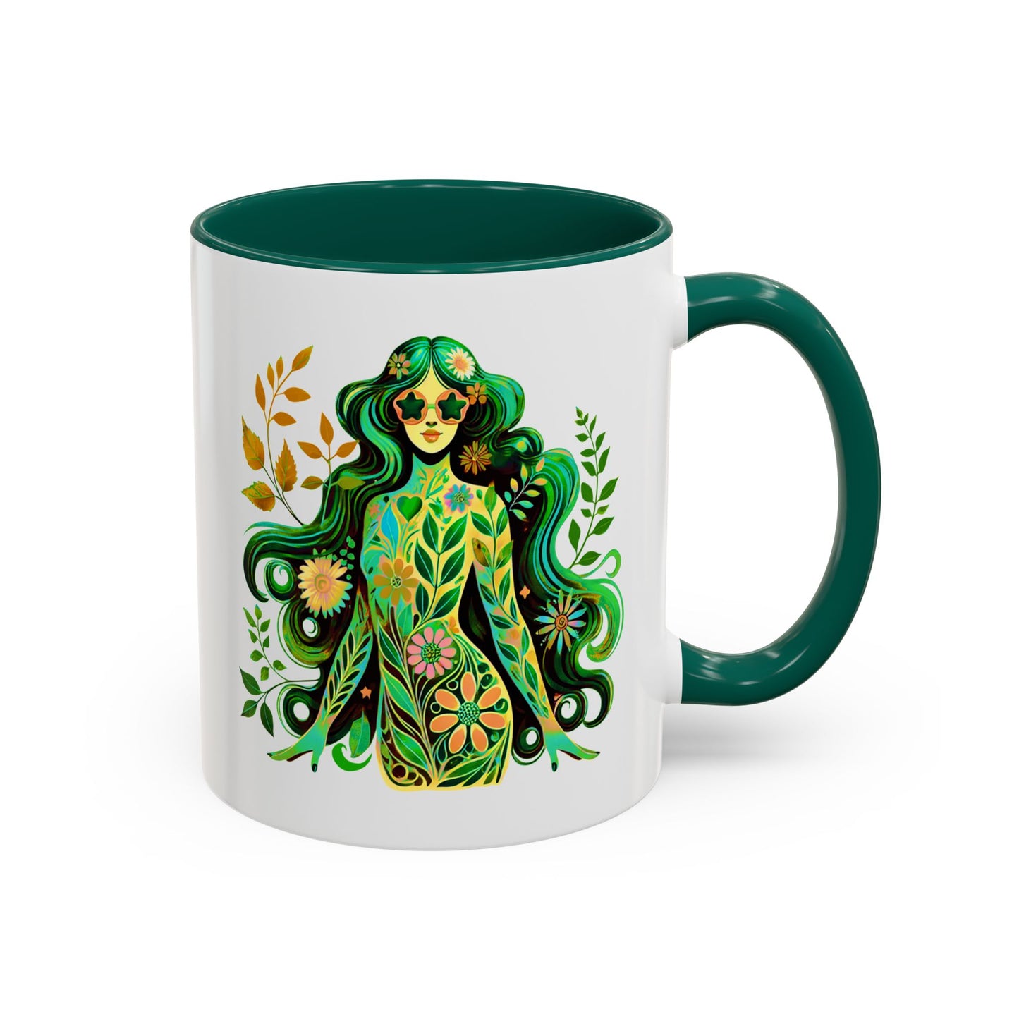 I’m Super Natural – Groovy Earth Goddess Two-Sided Mug (Yellow or Green, 11oz & 15oz)