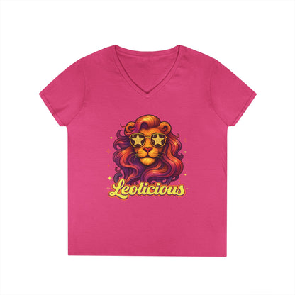 Leolicious Women’s V-Neck Tee – Empowering Retro Lion Zodiac Shirt