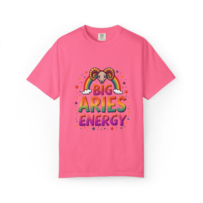 Big Aries Energy T-Shirt | Astrology Zodiac Tee | Comfort Colors Aries Shirt | Fire Sign Birthday Gift | Retro Horoscope Graphic Tee for Aries Lovers
