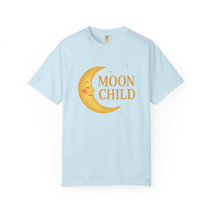 Moon Child Crescent Tee – Vibrant Golden Celestial Comfort Colors 1717 Shirt