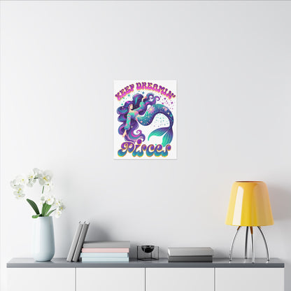 Keep Dreamin’ Pisces Mermaid – Retro Rainbow Zodiac Canvas Wall Art