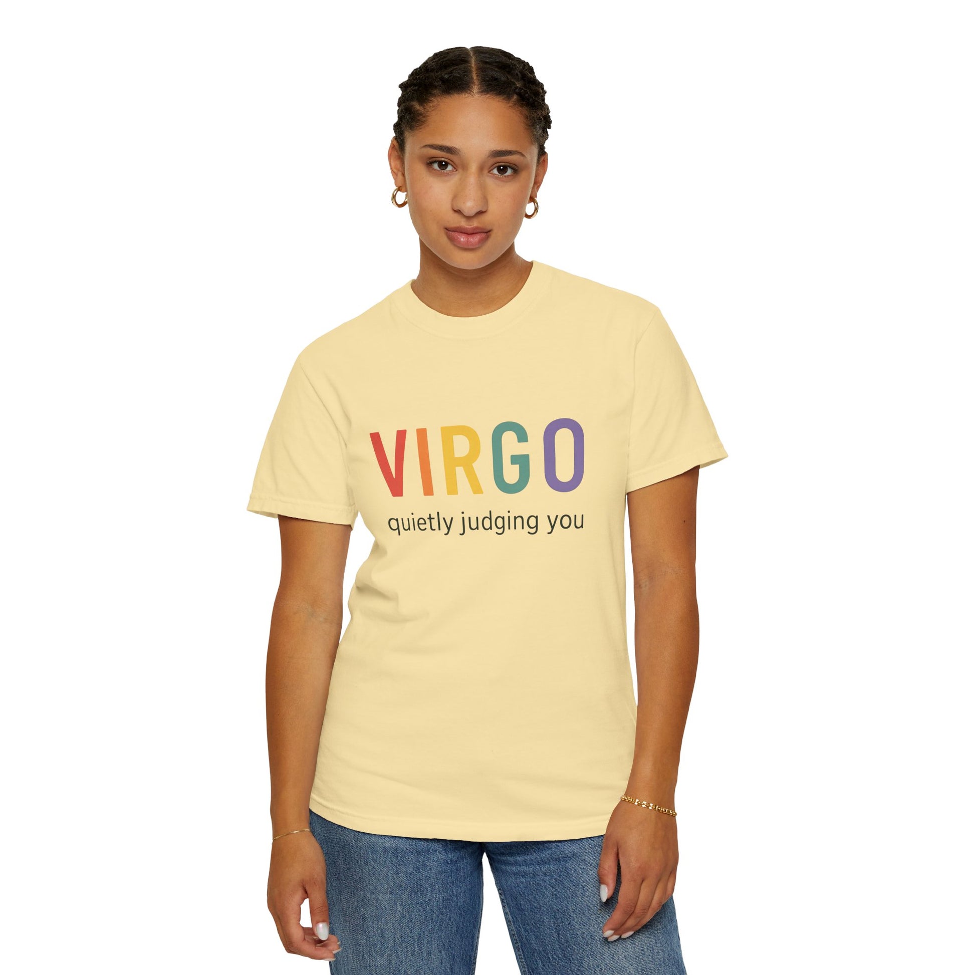 VIRGO quietly judging you – Rainbow Zodiac Tee