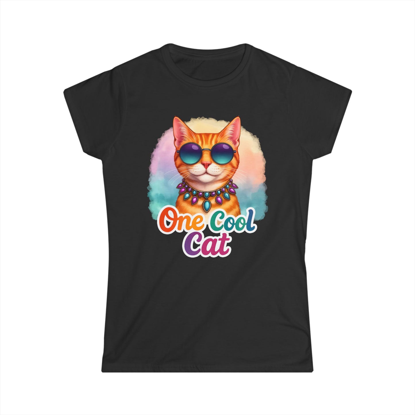 One Cool Cat Women’s Softstyle Tee – Colorful Retro Sunglasses Shirt