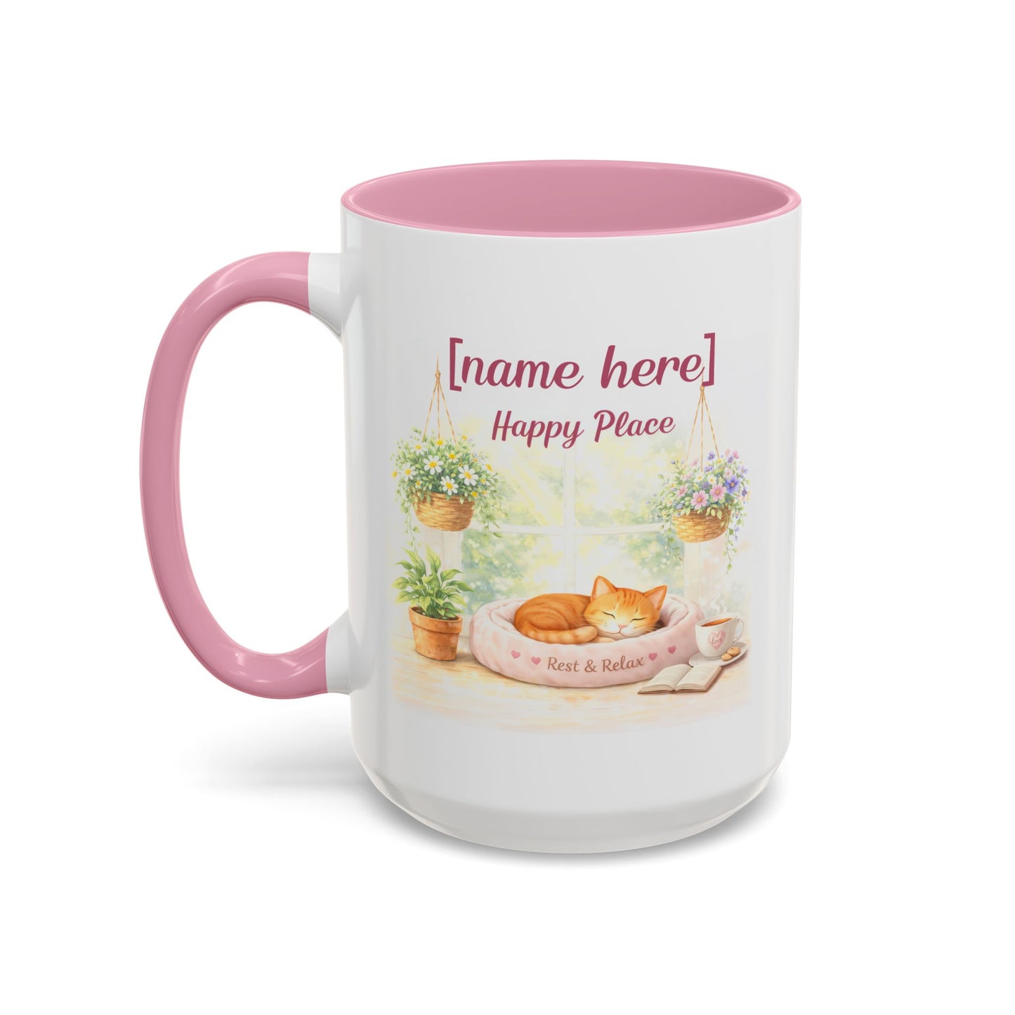 Personalized Name Cat Mug - Custom "Happy Place" Ceramic Mug for Cat Lovers