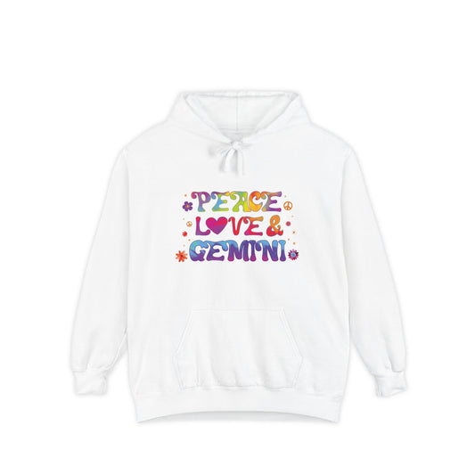 Peace Love & Gemini Unisex Hoodie – Groovy Retro Comfort Colors Midweight Hoodie