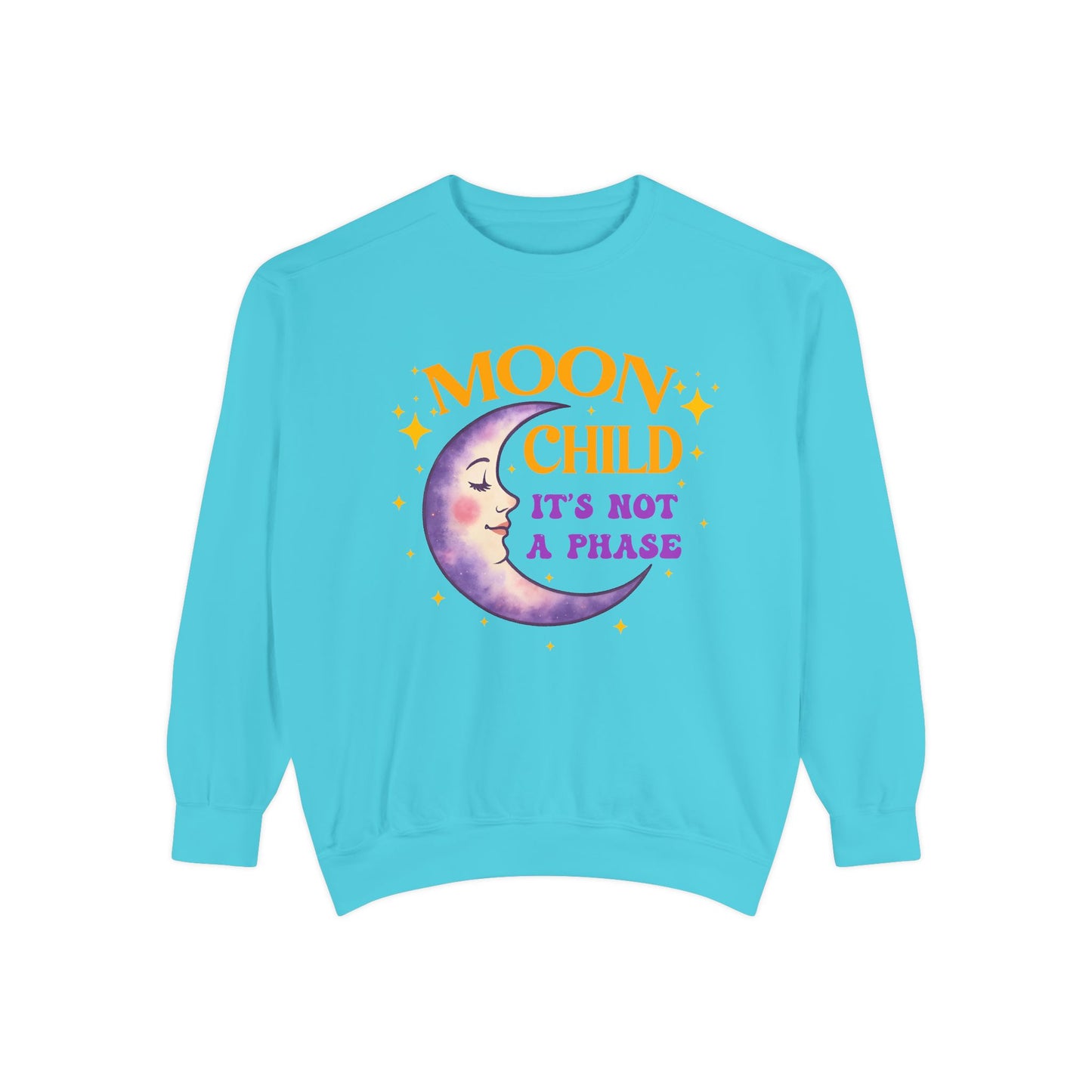 Moon Child It's Not a Phase Unisex Crewneck – Colorful Celestial Comfort Colors Midweight Sweatshirt
