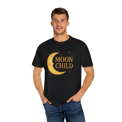 Moon Child Crescent Tee – Vibrant Golden Celestial Comfort Colors 1717 Shirt