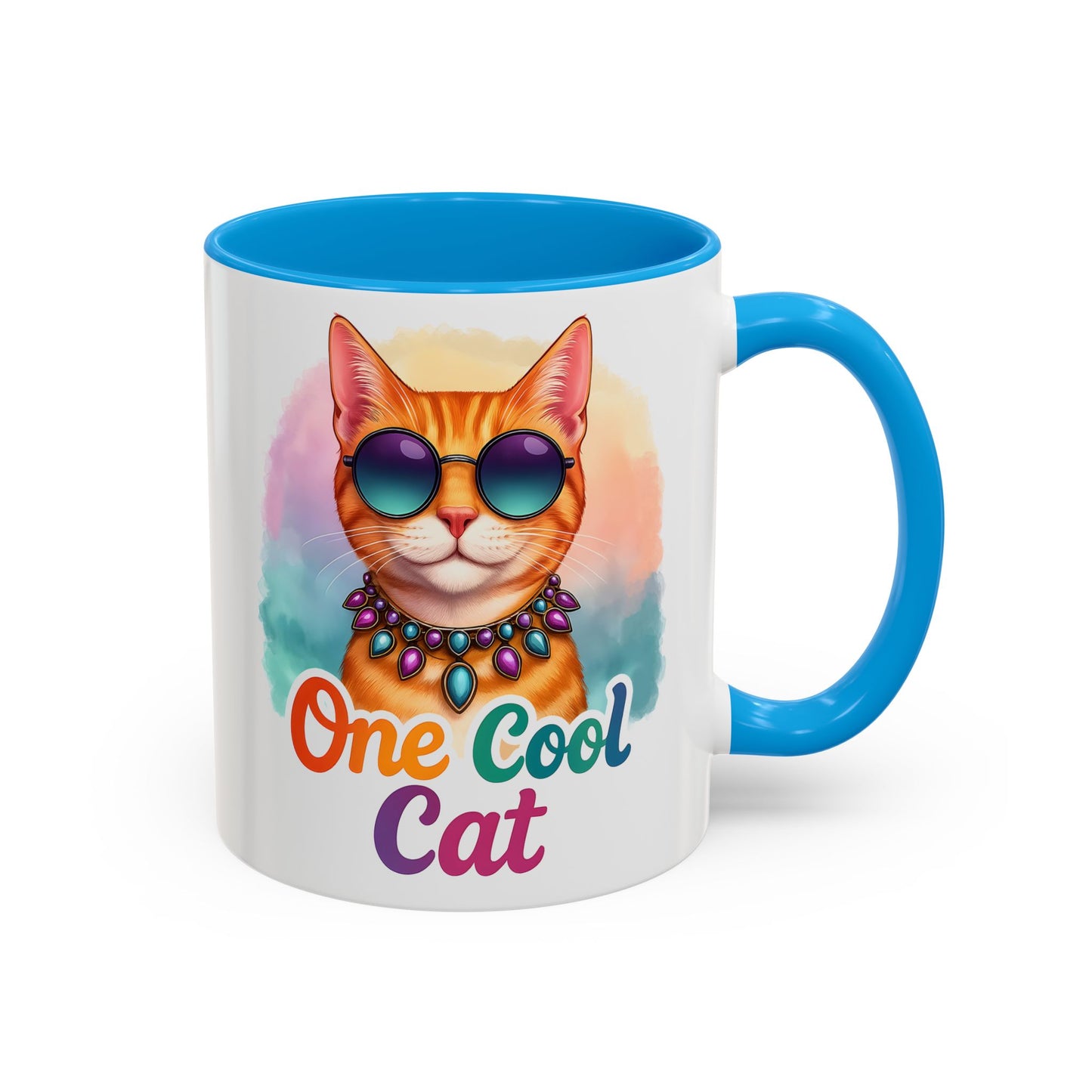 One Cool Cat – Groovy Fun Colorful Kitty Mug (Blue Accent, 11oz & 15oz)