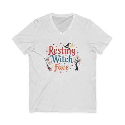 Resting Witch Face V-Neck Tee – Funny Magical Colorful Shirt