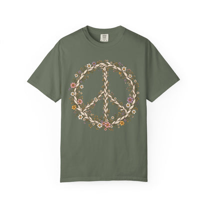 Boho Vintage Wildflower Peace Sign T-Shirt