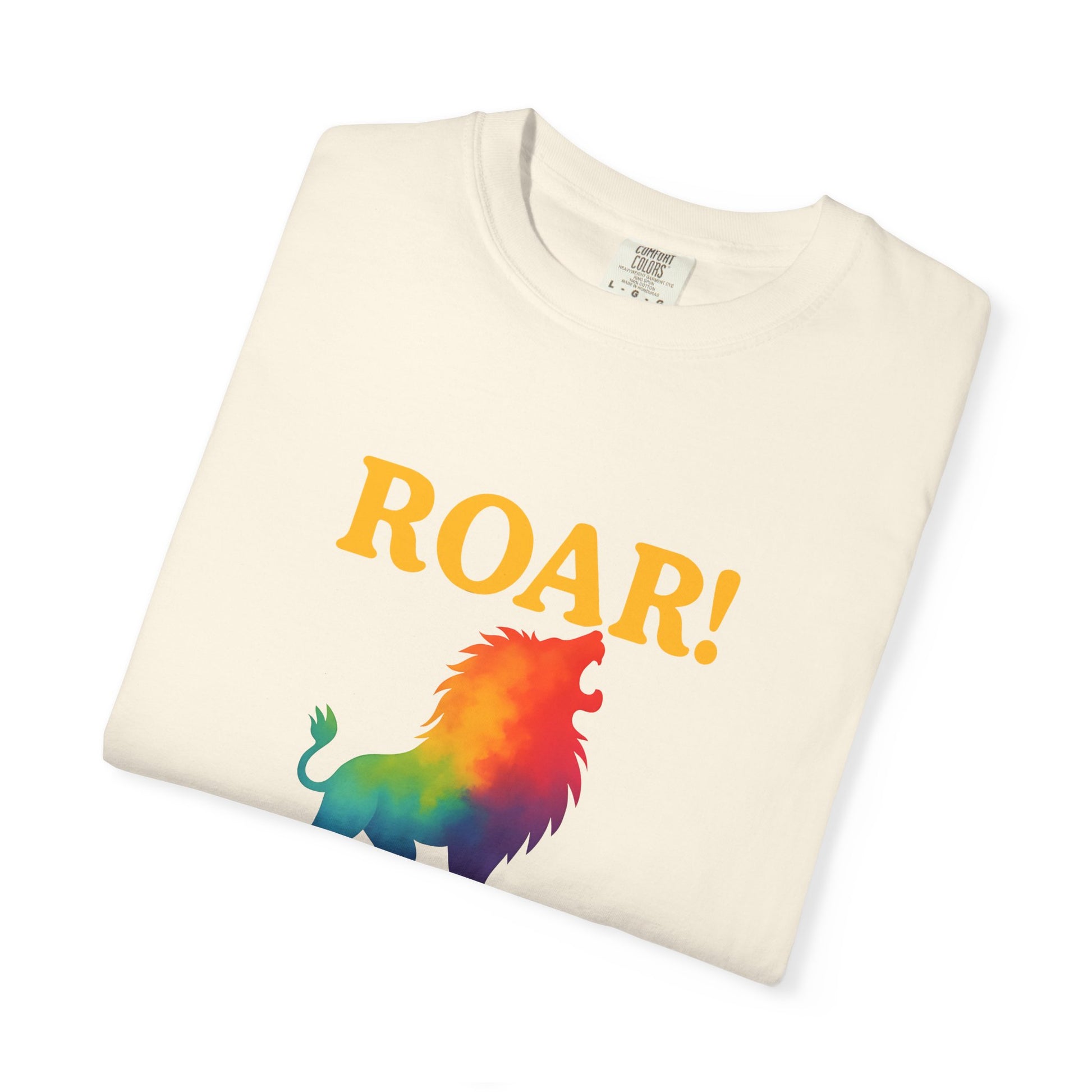 ROAR! – Retro Rainbow Lion Tee for Cosmic Confidence