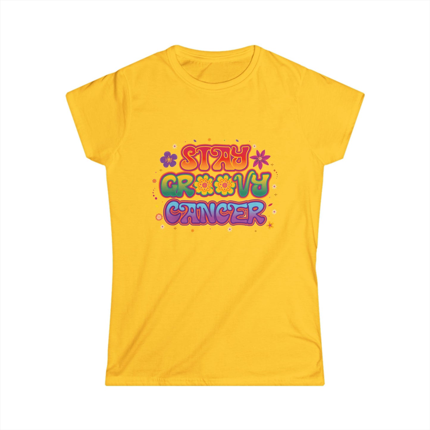 Stay Groovy Cancer Women’s Softstyle Tee – Empowering Retro Zodiac Shirt