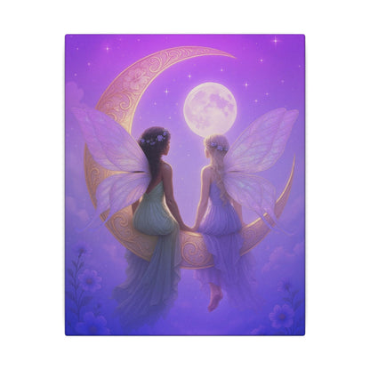Fairy Friends on the Moon – Enchanted Purple Dream Wall Art