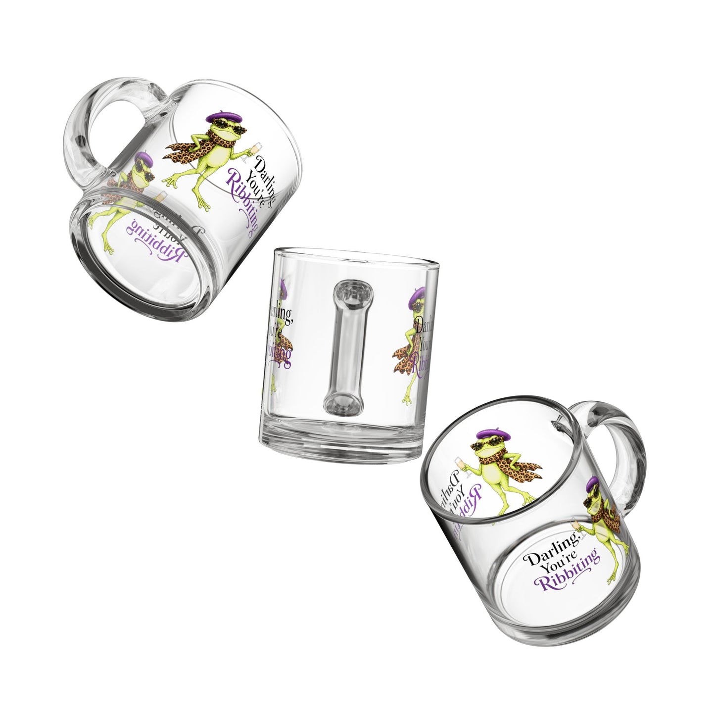 Funny Frog Glass Mug | Darling, You're Ribbiting | Fashion Frog Cocktail Mug | Gift for Frog Lovers & Fashionistas