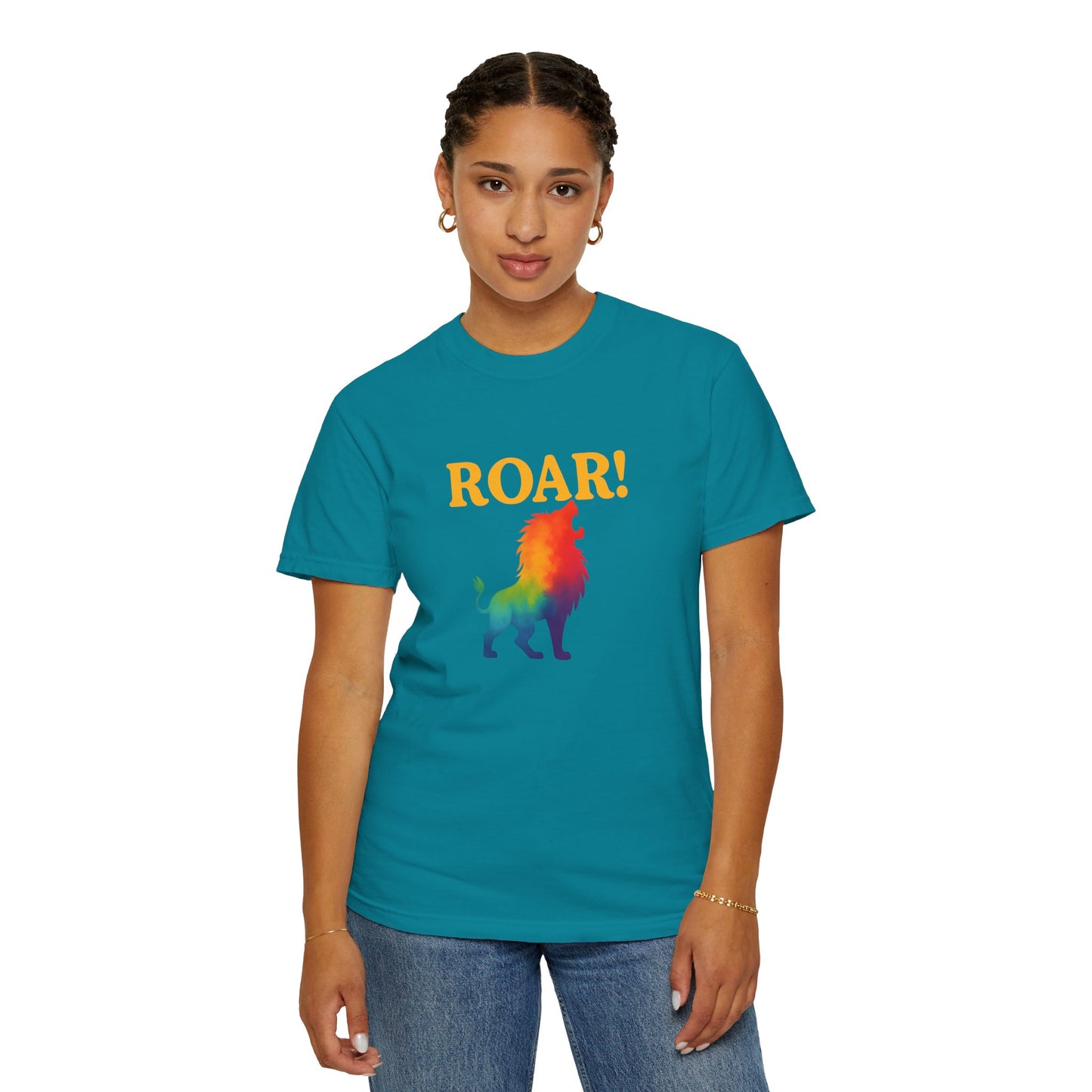 ROAR! – Retro Rainbow Lion Tee for Cosmic Confidence