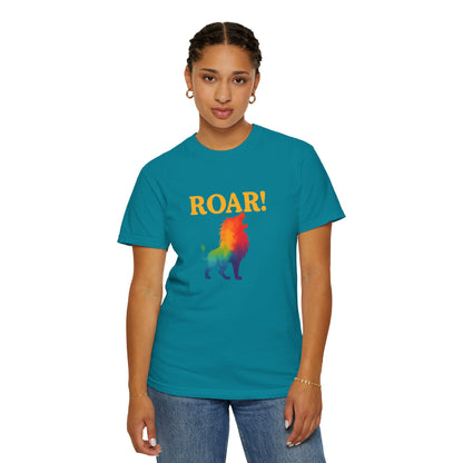 ROAR! – Retro Rainbow Lion Tee for Cosmic Confidence