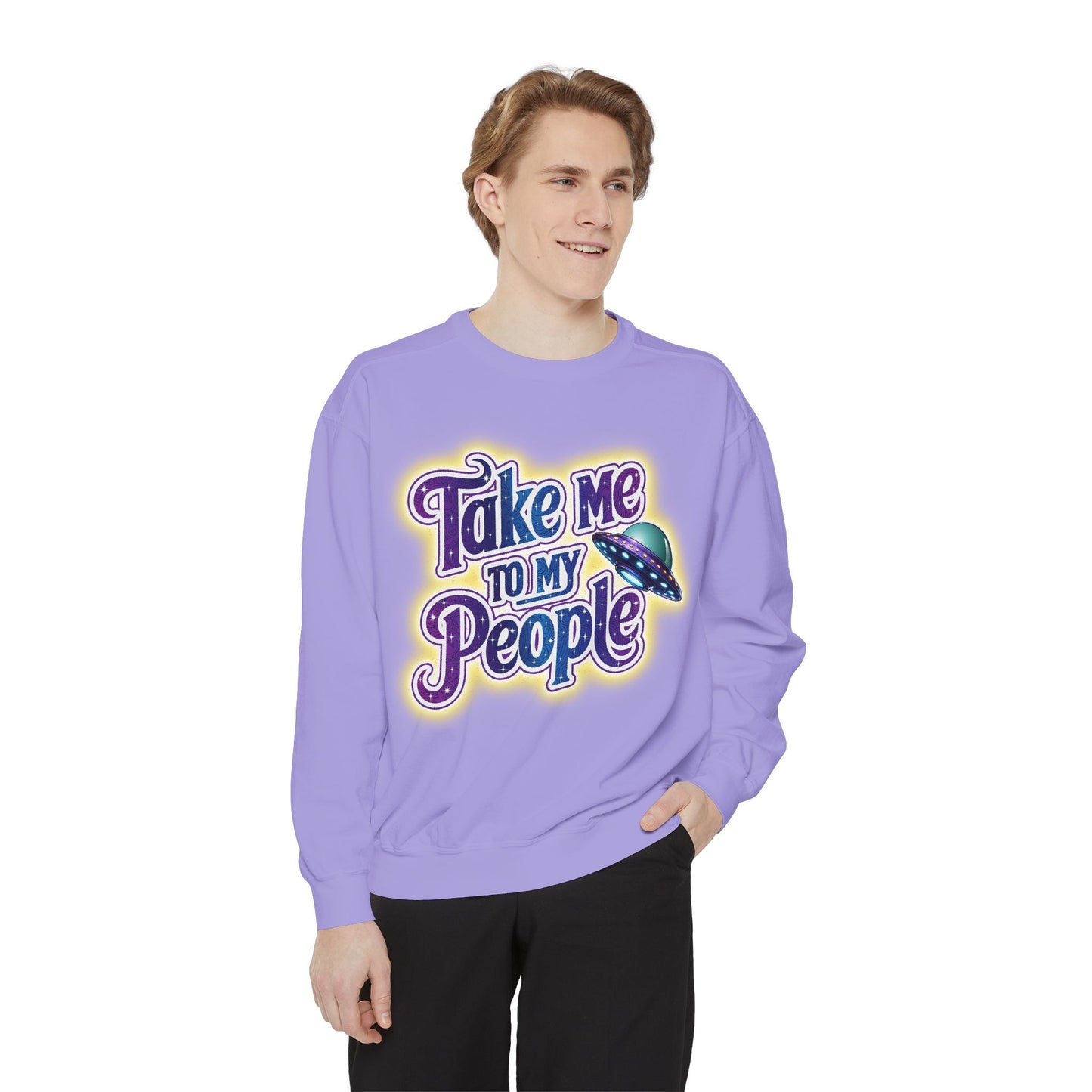 Take Me To My People  – Retro Funny UFO Alien Sweatshirt | Comfort Colors Unisex Pullover