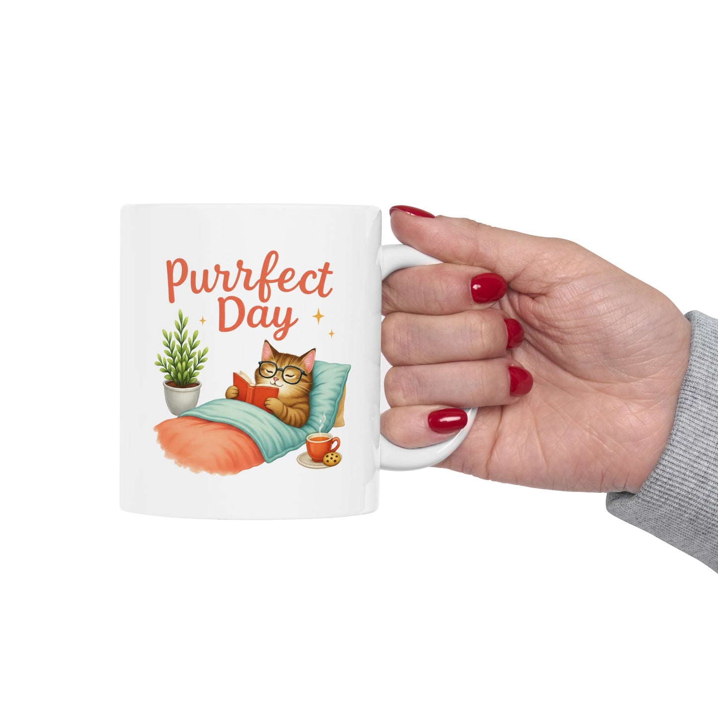 Purrfect Day – Cozy Cat Reading Adorable Coffee Mug (11oz & 15oz)