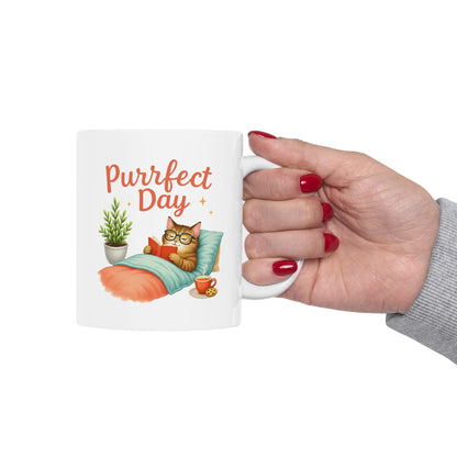 Purrfect Day – Cozy Cat Reading Adorable Coffee Mug (11oz & 15oz)